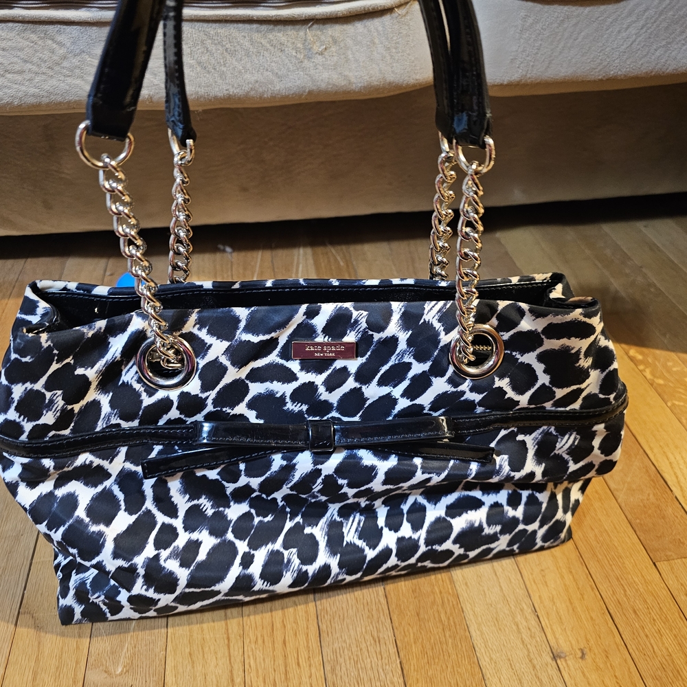Kate Spade Black and White Animal Print Shoulder Bag With Bow
